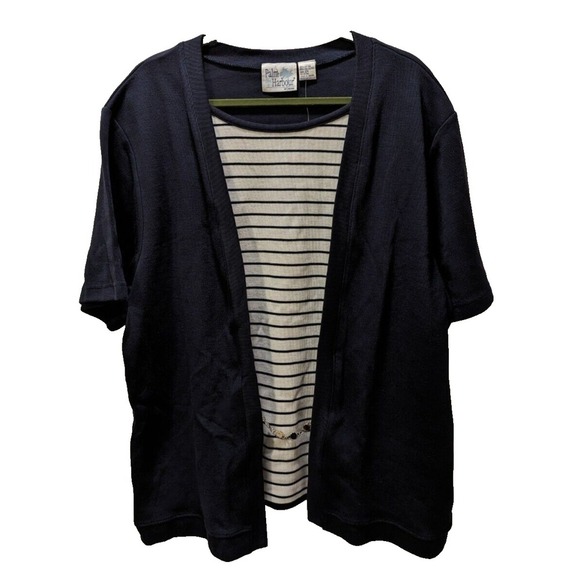Palm Harbour Blue White Striped Blouse Cardigan Combo Chain Belt Size 2X NWT - Picture 1 of 6